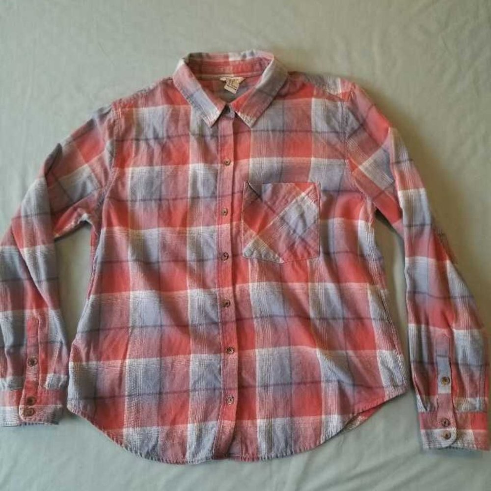 Red & Blue Plaid Flannel Button Down Shirt